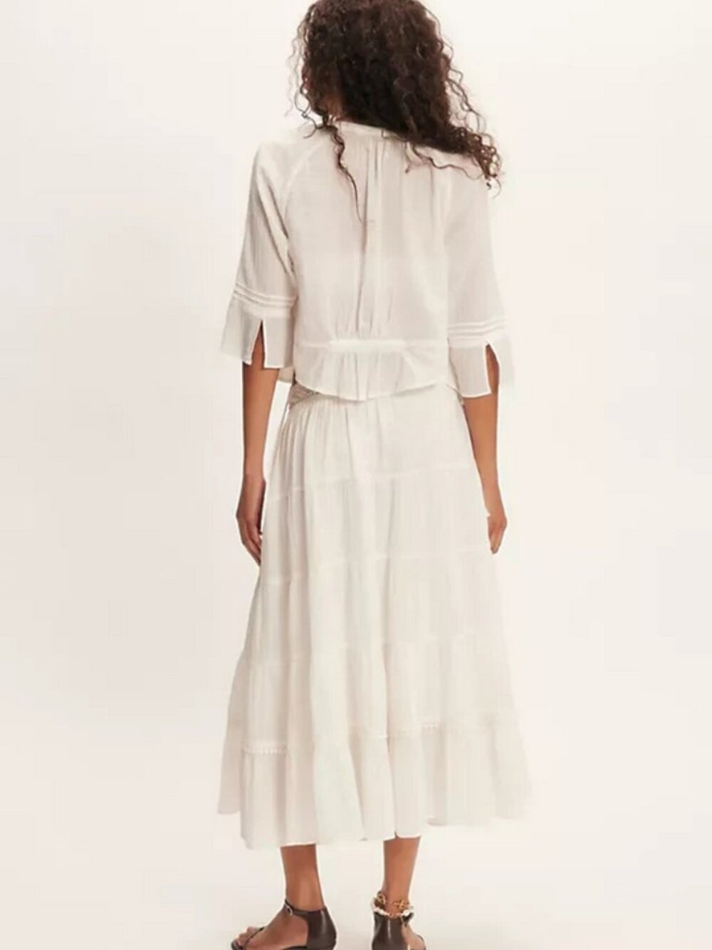Free People Bright Side Midi Skirt High-rise Tiered Pullover Tofu L - Picture 2 of 6
